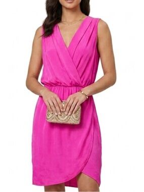 Rory Beca Silk Hot Pink Draped V-Neck Mini Dress size XS